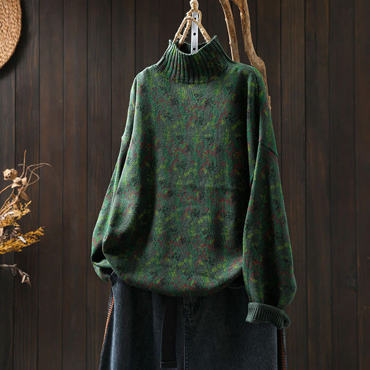 Buddha Stones Knitted Plant Pattern Long Sleeve Mock Neck Women's Cotton Sweater - DarkGreen - US4-6，UK/AU8-10，EU36-38 (F) - image 4