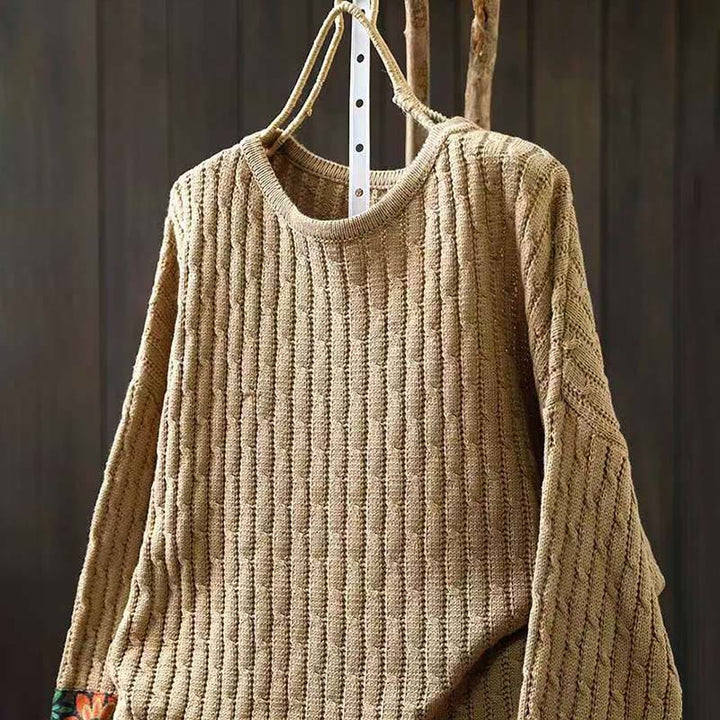 Buddha Stones Winter Patchwork Design Long Sleeve Crew Neck Women's Sweater - image 3