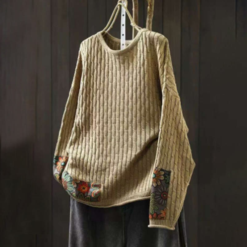 Buddha Stones Winter Patchwork Design Long Sleeve Crew Neck Women's Sweater - PaleGoldenrod - US4-12，UK/AU8-16，EU36-44 (F) - image 1