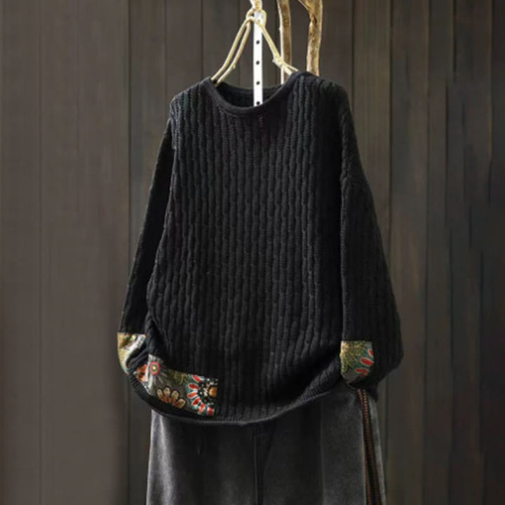 Buddha Stones Winter Patchwork Design Long Sleeve Crew Neck Women's Sweater - Black - US4-12，UK/AU8-16，EU36-44 (F) - image 10
