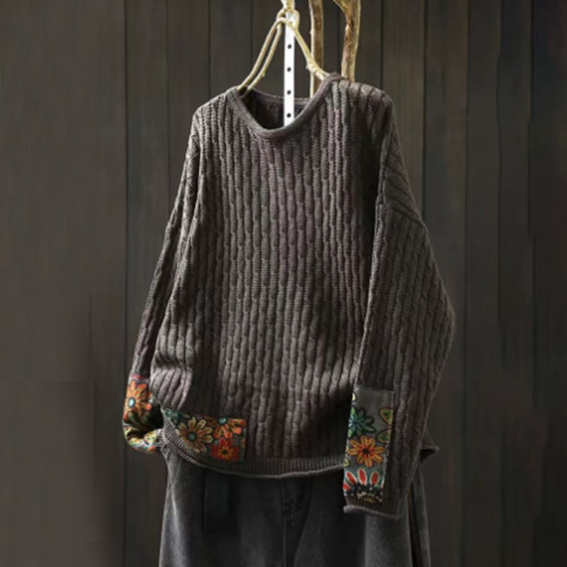 Buddha Stones Winter Patchwork Design Long Sleeve Crew Neck Women's Cotton Sweater - DimGray - US4-12，UK/AU8-16，EU36-44 (F) - image 11