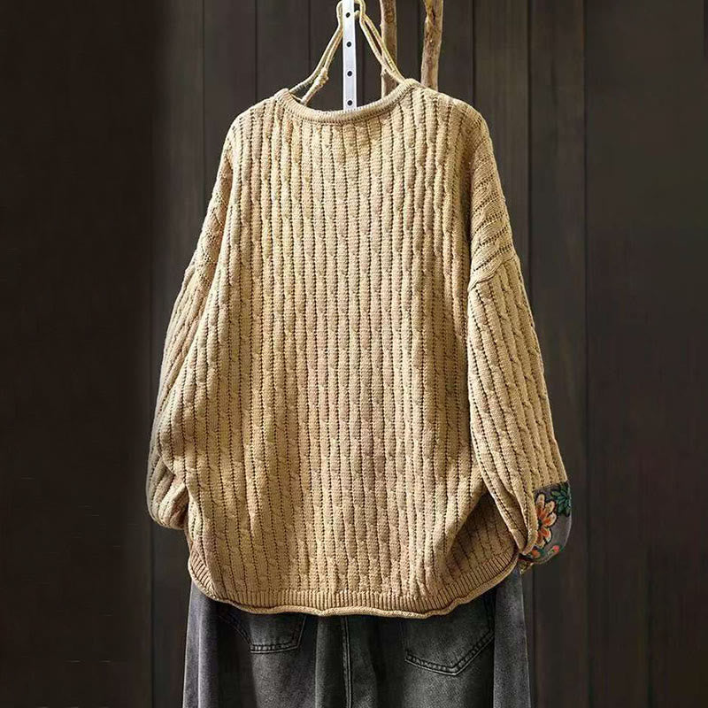 Buddha Stones Winter Patchwork Design Long Sleeve Crew Neck Women's Sweater - image 2
