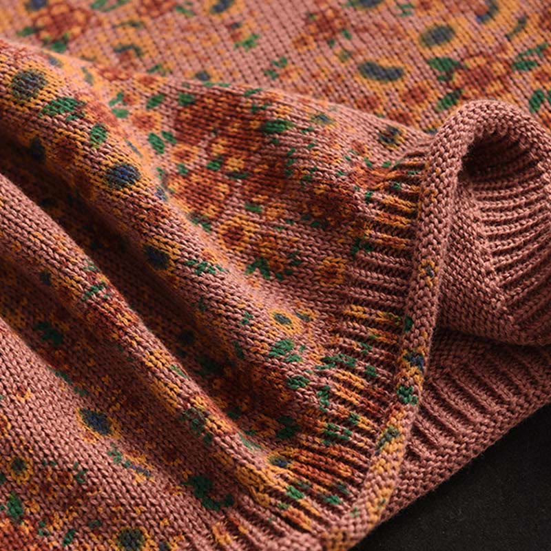 Buddha Stones Fall Printing Floral Long Sleeve Mock Neck Women's Knitted Sweater - image 4