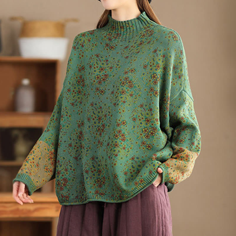 Buddha Stones Fall Printing Floral Long Sleeve Mock Neck Women's Knitted Sweater - image 16