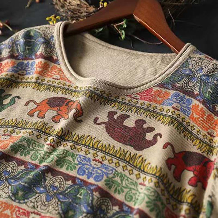 Buddha Stones Fall Elephant Pattern Knitted Cotton Women's Long Sleeve Sweater With Pockets - image 7