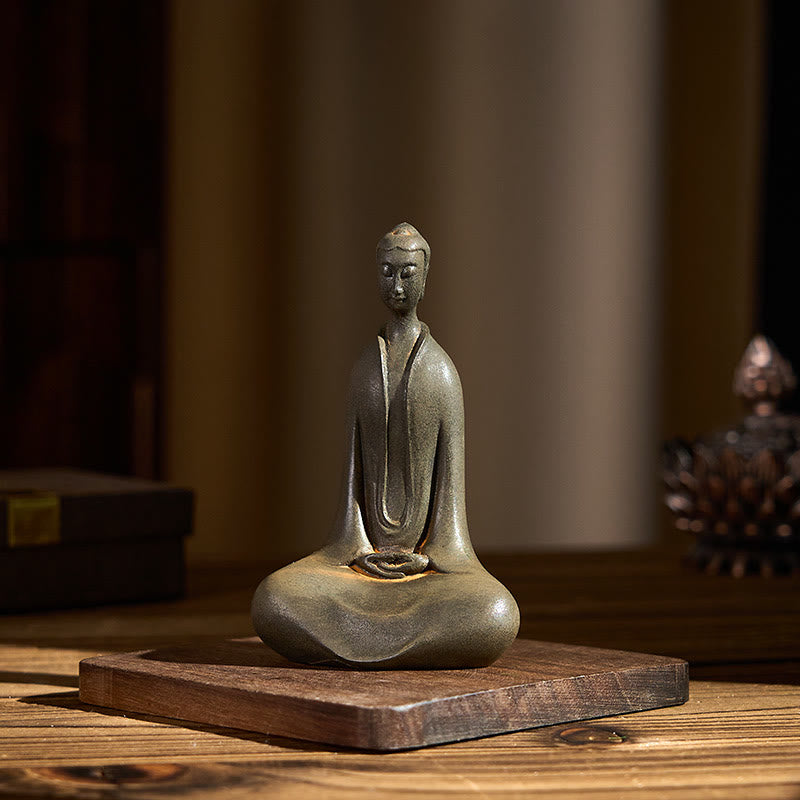 Buddha Stones Handmade Sakyamuni Buddha Iron Powder Rust Cast Resin Statue Home Decoration - image 3