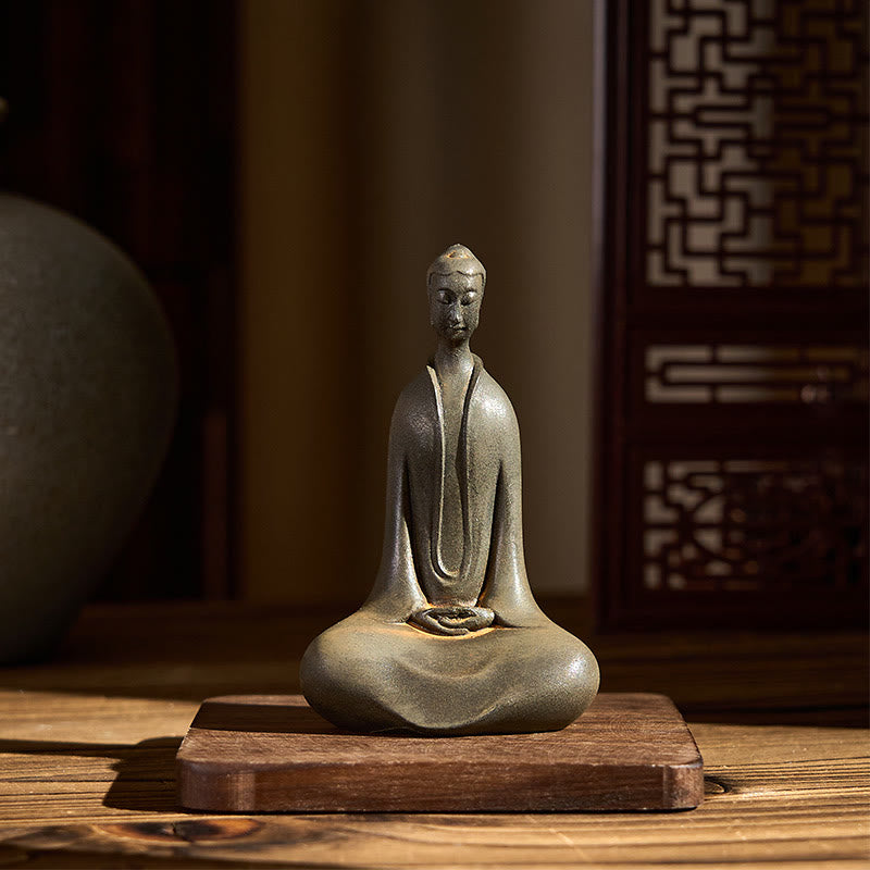 Buddha Stones Handmade Sakyamuni Buddha Iron Powder Rust Cast Resin Statue Home Decoration - image 4