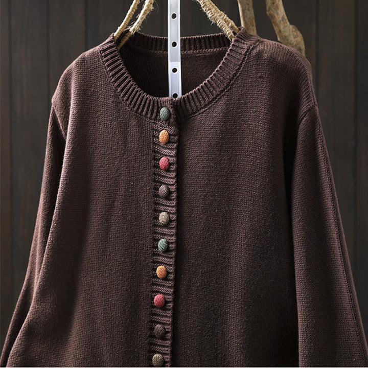 Buddha Stones Plain Knitted Colorful Buttons Design Cotton Women's Long Sleeve Cardigan Sweater - image 19