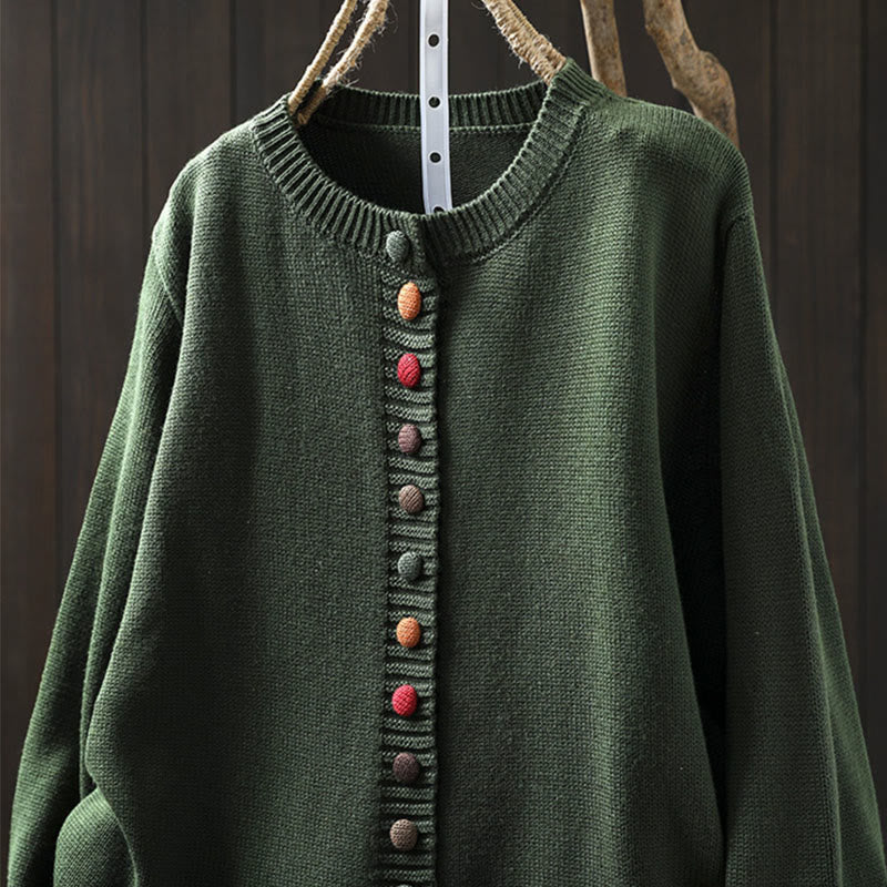 Buddha Stones Plain Knitted Colorful Buttons Design Cotton Women's Long Sleeve Cardigan Sweater - image 1