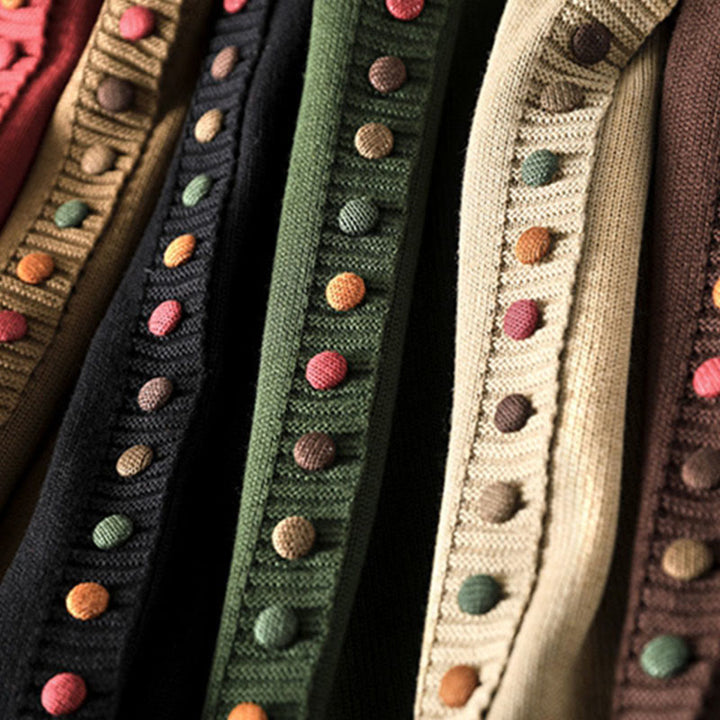 Buddha Stones Plain Knitted Colorful Buttons Design Cotton Women's Long Sleeve Cardigan Sweater - image 20