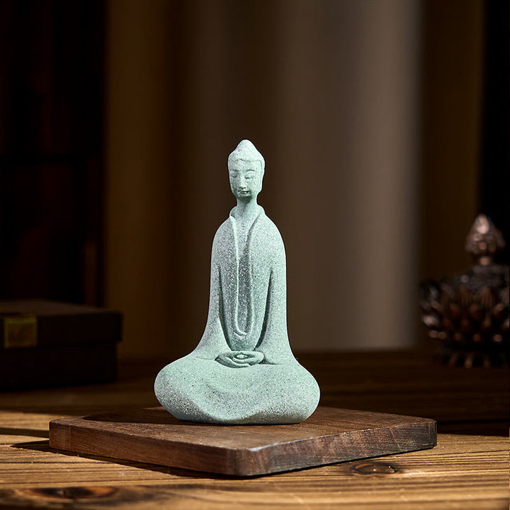 Buddha Stones Meditation Buddha Statue Sandstone Home Figure Desk Decoration 6*4.5*9.5cm - image 2