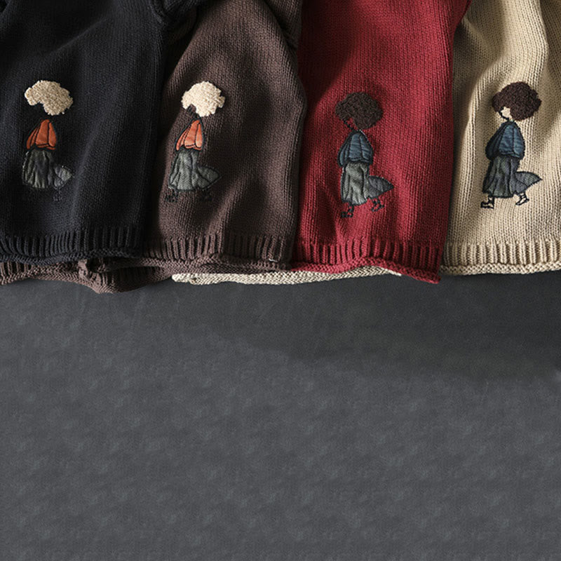 Buddha Stones Patchwork Figure Pattern Buttons Cotton Women's Long Sleeve Cardigan Sweater - image 21