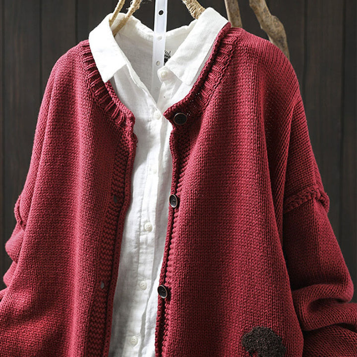 Buddha Stones Patchwork Figure Pattern Buttons Cotton Women's Long Sleeve Cardigan Sweater - image 12