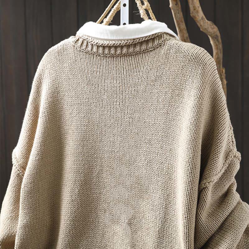 Buddha Stones Patchwork Figure Pattern Buttons Cotton Women's Long Sleeve Cardigan Sweater - image 3