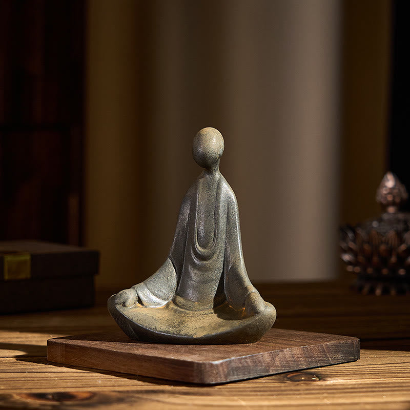 Buddha Stones Handmade Sitting Formless Buddha Iron Powder Rust Cast Resin Statue Decoration - image 6