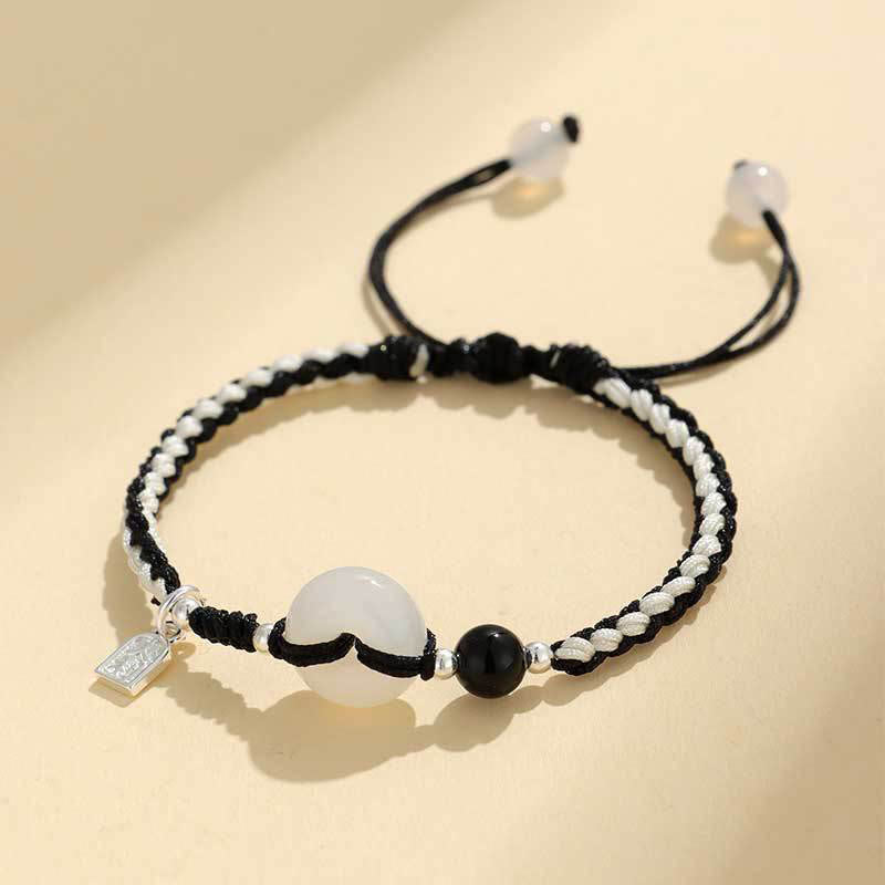 Buddha Stones Green Aventurine Agate Peace Buckle Luck Bracelet - White Agate Black String(Wrist Circumference: 14-18cm) - image 13