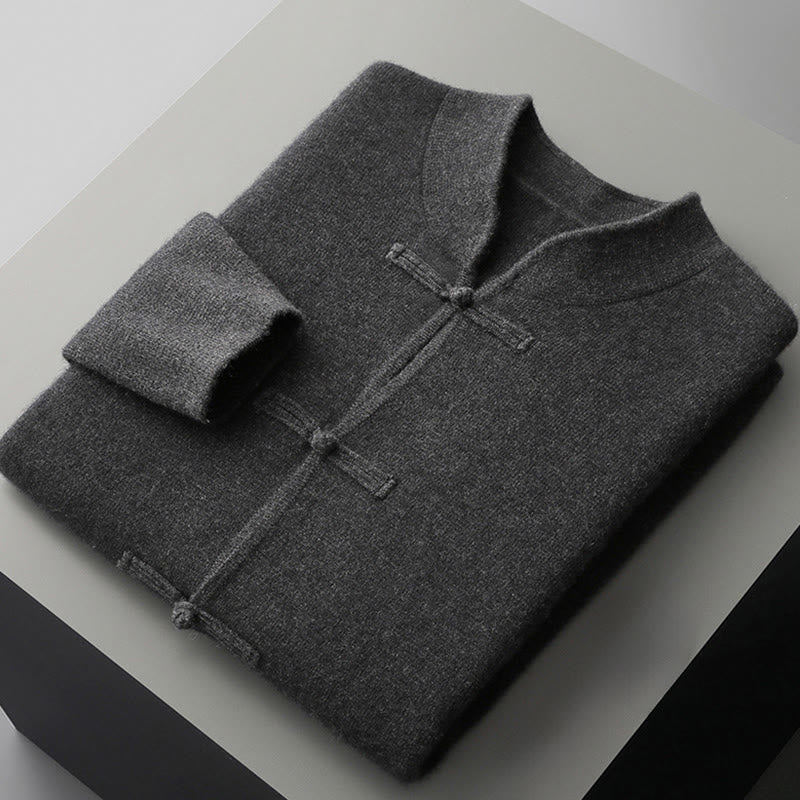 Buddha Stones Winter Solid Color Chinese Frog-Button Men's Wool Long Sleeve Sweater - image 17