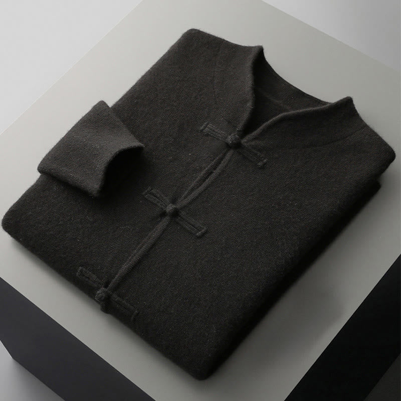 Buddha Stones Winter Solid Color Chinese Frog-Button Men's Wool Long Sleeve Sweater - image 5