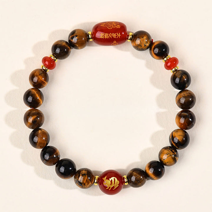 Buddha Stones 12 Chinese Zodiac Natural Tiger Eye Red Agate Protection Bracelet - 8mm(Wrist Circumference 14-16cm) - Rabbit - image 4