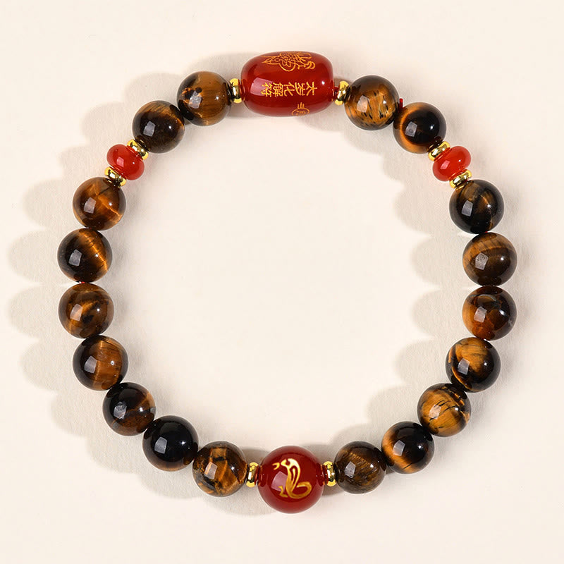 Buddha Stones 12 Chinese Zodiac Natural Tiger Eye Red Agate Protection Bracelet - 8mm(Wrist Circumference 14-16cm) - Snake - image 12