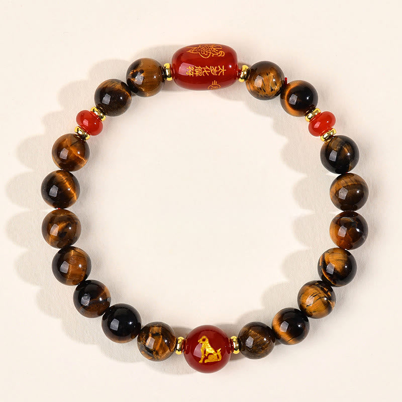 Buddha Stones 12 Chinese Zodiac Natural Tiger Eye Red Agate Protection Bracelet - 8mm(Wrist Circumference 14-16cm) - Dog - image 18