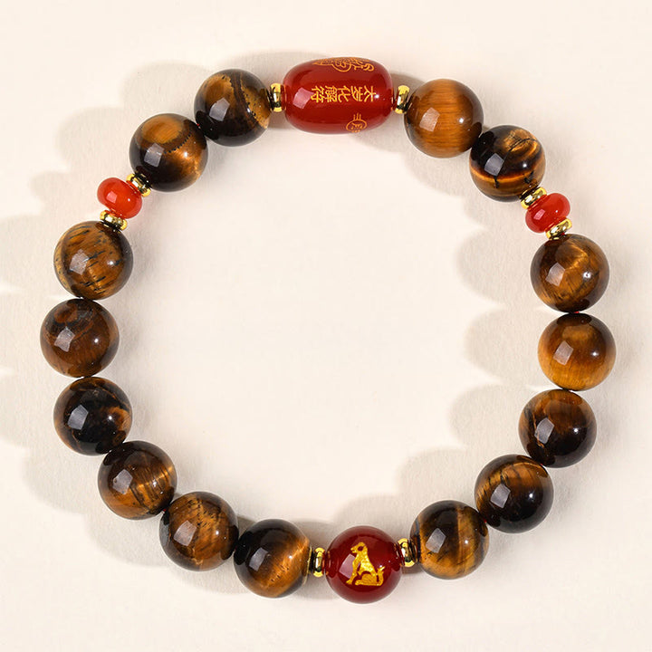 Buddha Stones 12 Chinese Zodiac Natural Tiger Eye Red Agate Protection Bracelet - 10mm(Wrist Circumference 16-17cm) - Dog - image 31