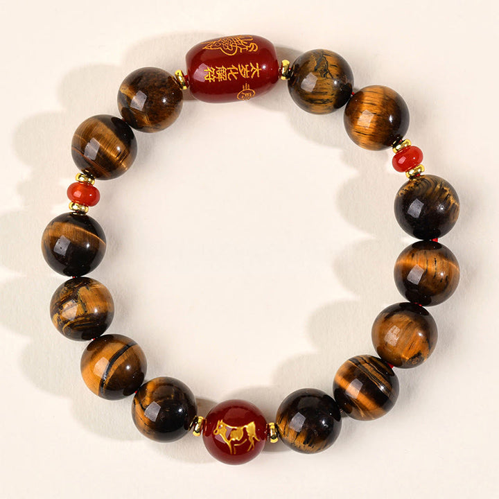 Buddha Stones 12 Chinese Zodiac Natural Tiger Eye Red Agate Protection Bracelet - 12mm(Wrist Circumference 17-18cm) - Ox - image 34