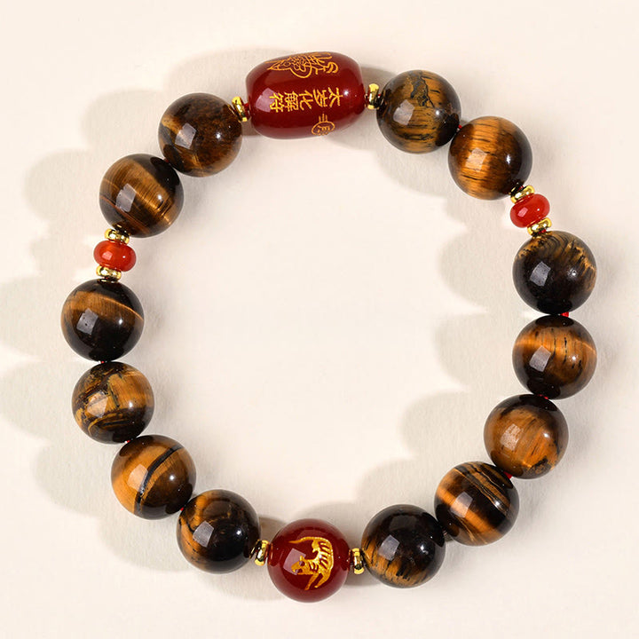 Buddha Stones 12 Chinese Zodiac Natural Tiger Eye Red Agate Protection Bracelet - 12mm(Wrist Circumference 17-18cm) - Tiger - image 35