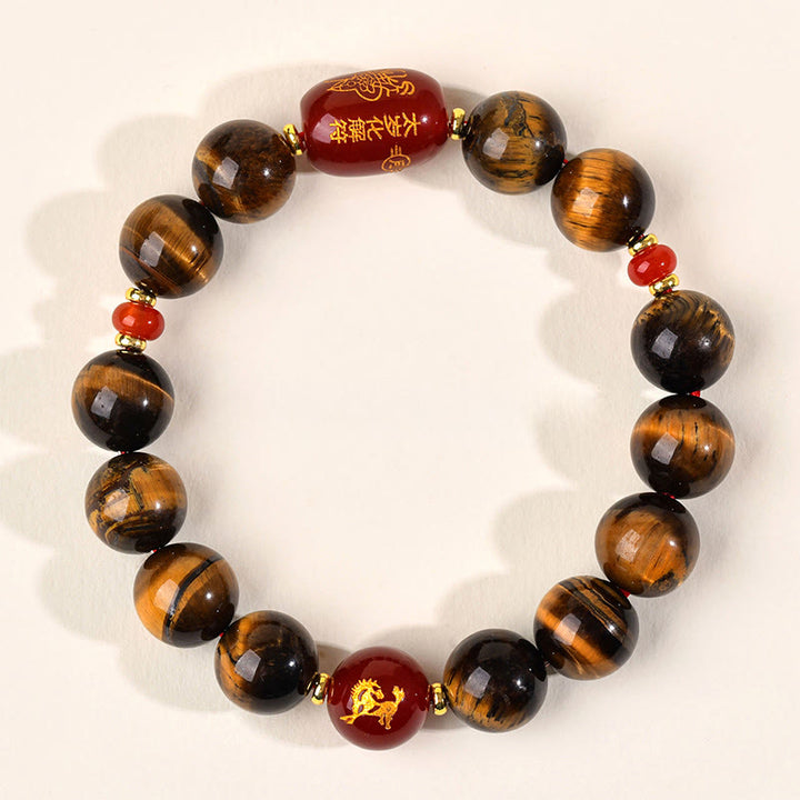 Buddha Stones 12 Chinese Zodiac Natural Tiger Eye Red Agate Protection Bracelet - 12mm(Wrist Circumference 17-18cm) - Horse - image 39