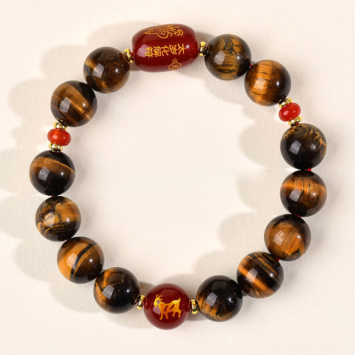 Buddha Stones 12 Chinese Zodiac Natural Tiger Eye Red Agate Protection Bracelet - 12mm(Wrist Circumference 17-18cm) - Goat - image 40