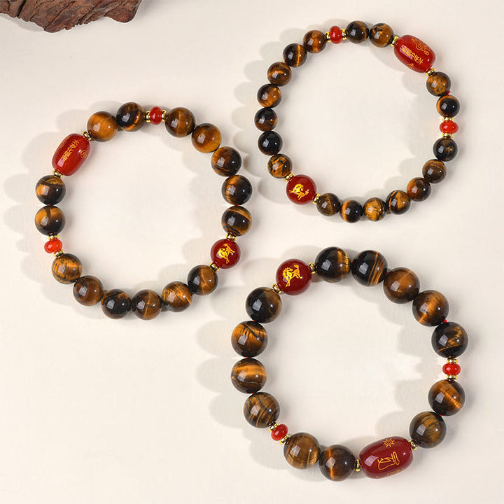 Buddha Stones 12 Chinese Zodiac Natural Tiger Eye Red Agate Protection Bracelet - image 1