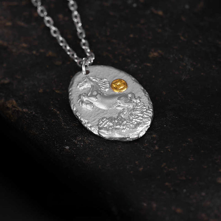 Buddha Stones 999 Sterling Silver Year Of The Horse 925 Sterling Silver Chain Prosperity Necklace Pendant - image 2
