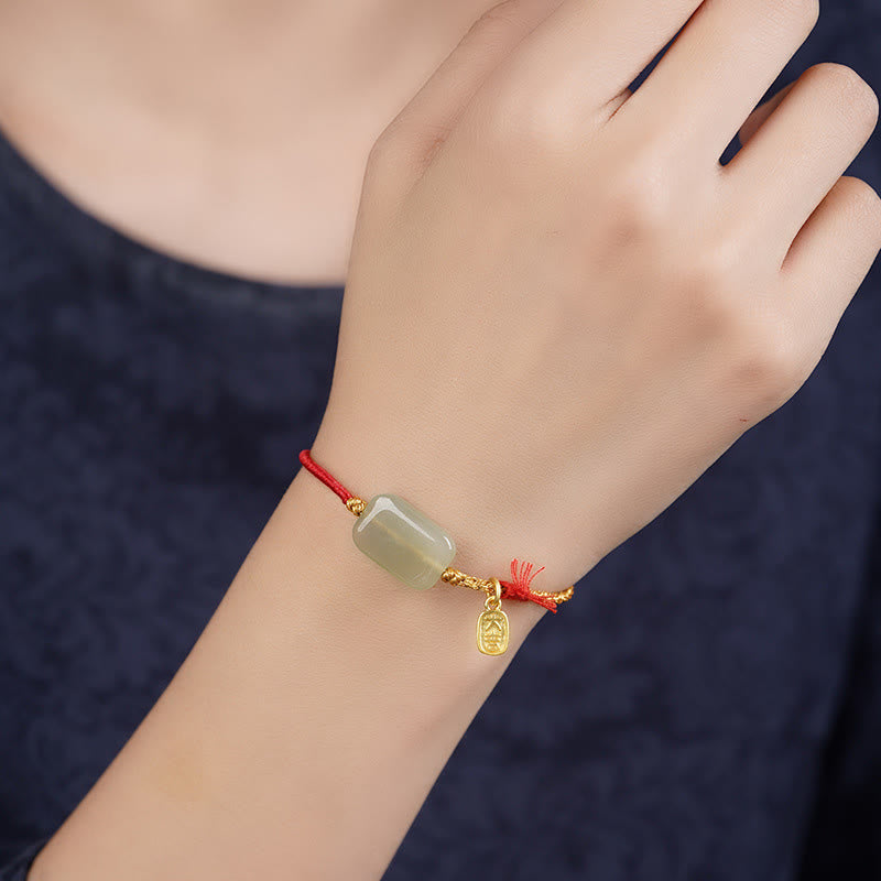 Buddha Stones 925 Sterling Silver Hetian Jade Prosperity Bracelet - image 1