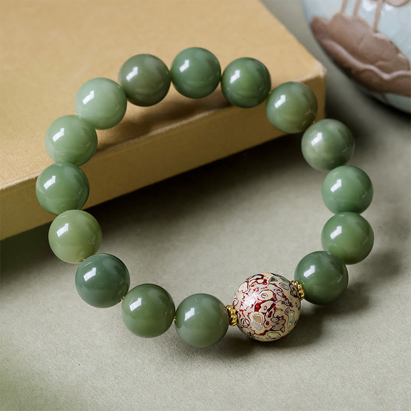 Buddha Stones Green Bodhi Seed Lacquer Craft Bead Peace Bracelet - 12mm(Wrist Circumference 17-18cm) - image 0