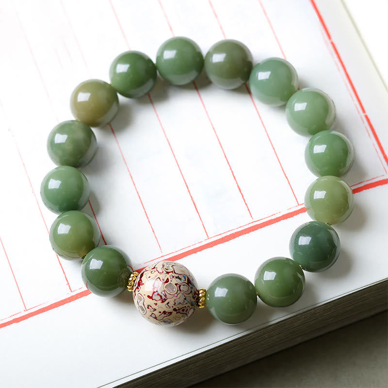 Buddha Stones Green Bodhi Seed Lacquer Craft Bead Peace Bracelet - image 4