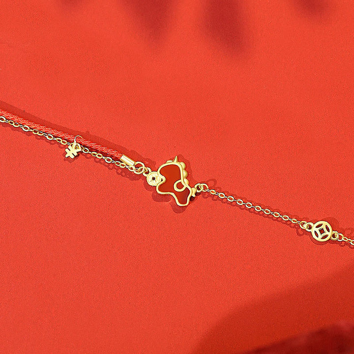 Buddha Stones 925 Sterling Silver Year Of The Horse Coin Charm Red Agate Blessing Necklace Pendant - Golden Horse Bracelet - image 11