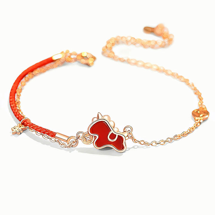 Buddha Stones 925 Sterling Silver Year Of The Horse Red String Red Agate Coin Charm Luck Bracelet - image 2