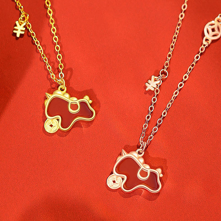 Buddha Stones 925 Sterling Silver Year Of The Horse Coin Charm Red Agate Blessing Necklace Pendant - image 6