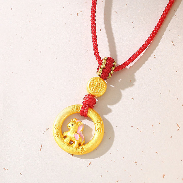 Buddha Stones 925 Sterling Silver Year Of The Horse Peace Buckle Fu Character Luck Necklace Pendant - Horse Red String Necklace - image 8