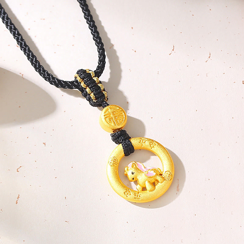 Buddha Stones 925 Sterling Silver Year Of The Horse Peace Buckle Balance String Couple Bracelet - Horse Black String Necklace - image 14