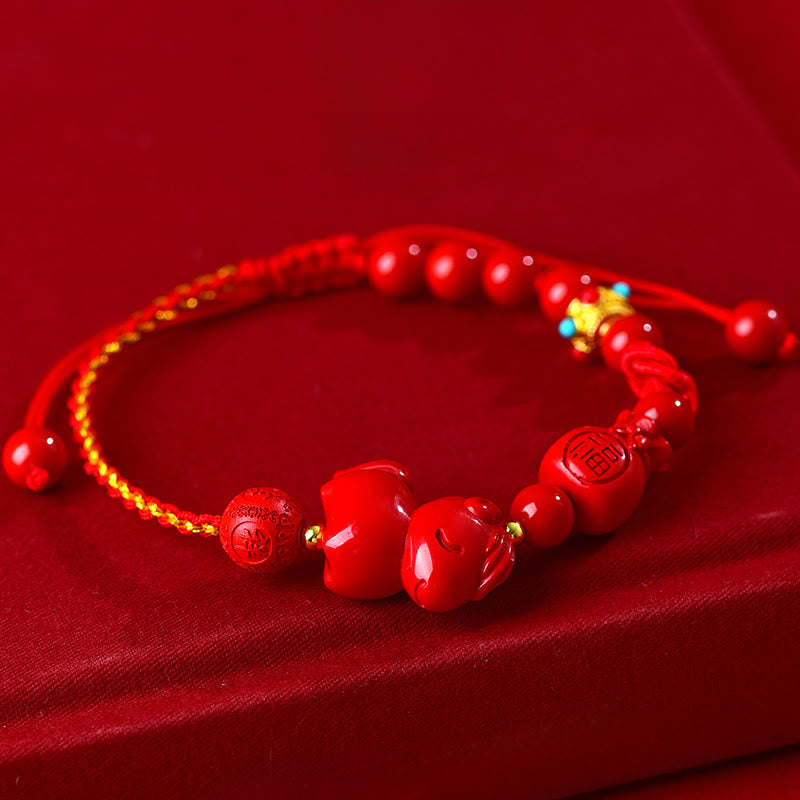 Buddha Stones Year of the Horse Natural Cinnabar Fu Character Lucky Bag Blessing Bracelet - image 1