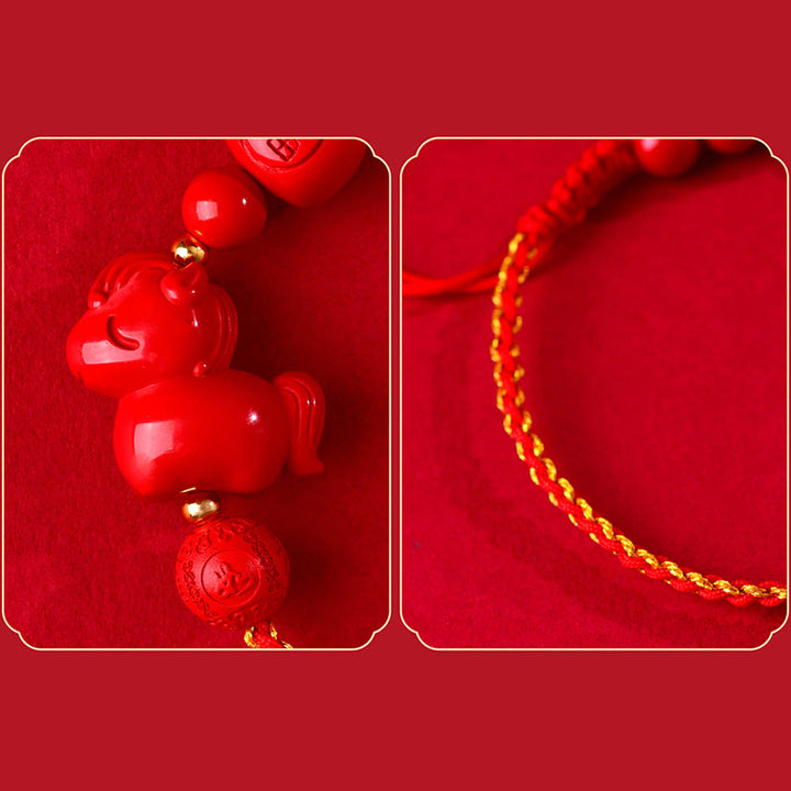 Buddha Stones Year of the Horse Natural Cinnabar Fu Character Lucky Bag Blessing Bracelet - image 5