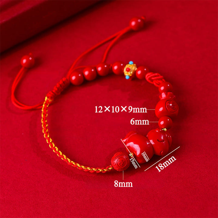 Buddha Stones Year of the Horse Natural Cinnabar Fu Character Lucky Bag Blessing Bracelet - image 6
