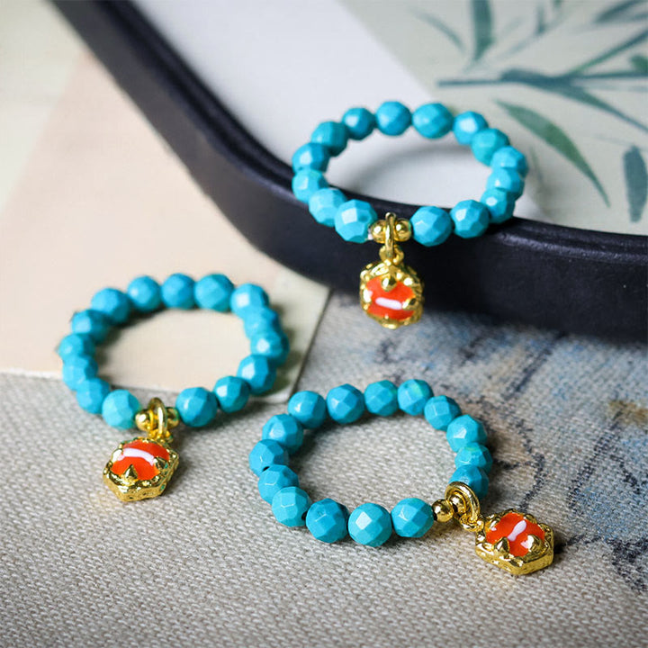 Buddha Stones 4mm Ultra-Fine Turquoise Faceted Bead Design Strength Elastic Ring - image 5