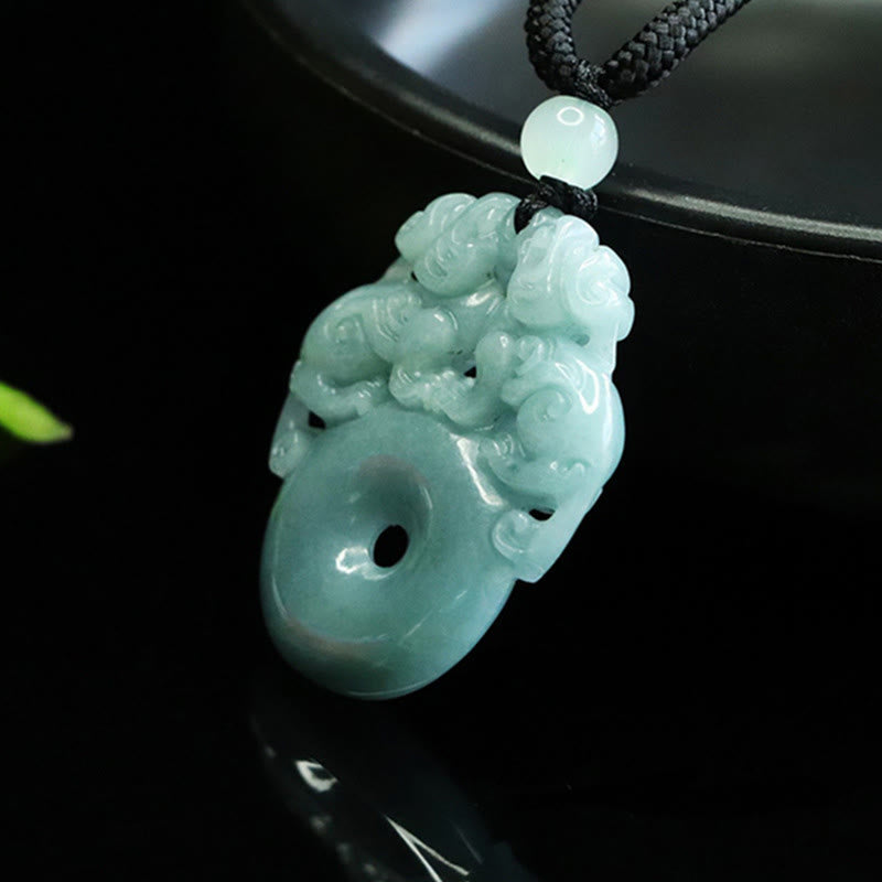 Buddha Stones Double PiXiu Jade Peace Buckle Wealth Luck String Necklace Pendant - image 3