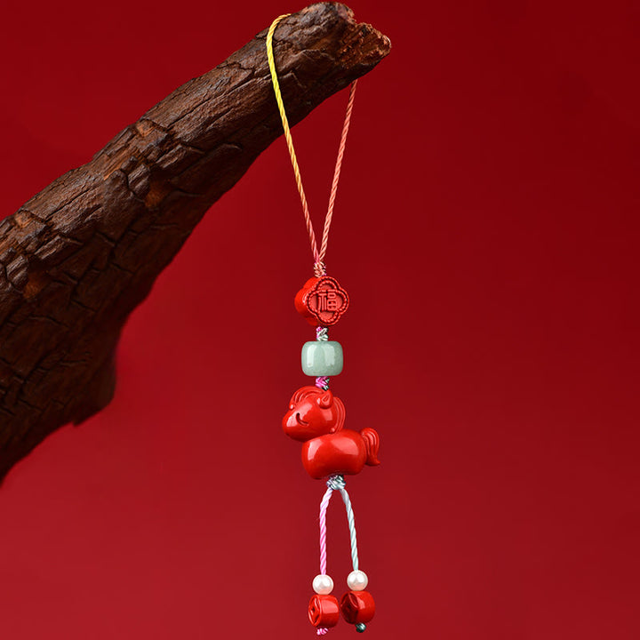 Buddha Stones Year of the Horse Natural Cinnabar Fu Character Blessing Phone Hanging Decoration - image 3