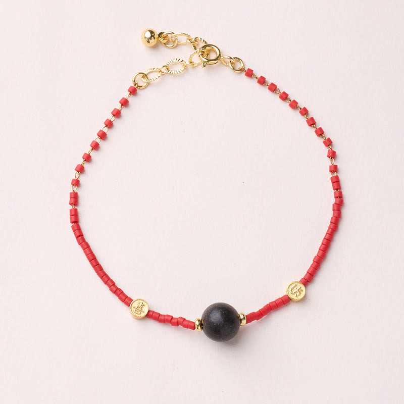 Buddha Stones 925 Sterling Silver Plated Gold Year of the Horse Red Liuli Glass Buddha Prosperity Bracelet - Black Bead Bracelet - image 17