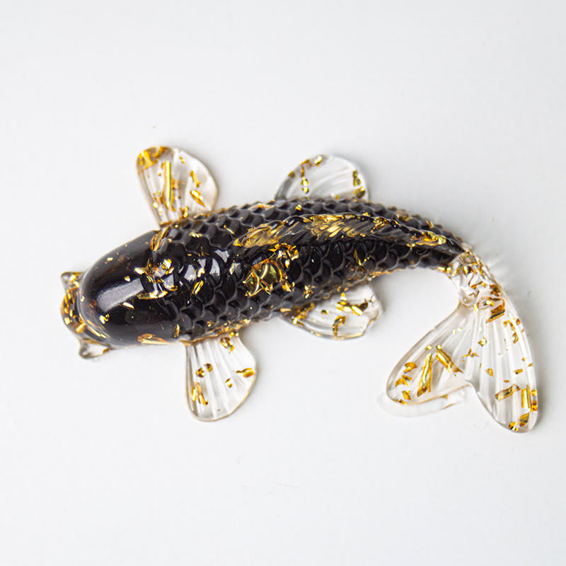 Buddha Stones Koi Fish Crystal Chip Epoxy Resin Luck Decoration  - Black Obsidian(60*40*20mm) - image 6