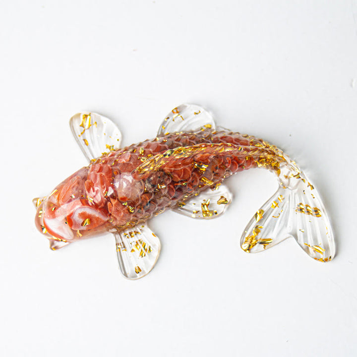 Buddha Stones Koi Fish Crystal Chip Epoxy Resin Luck Decoration  - Red Agate (60*40*20mm) - image 24