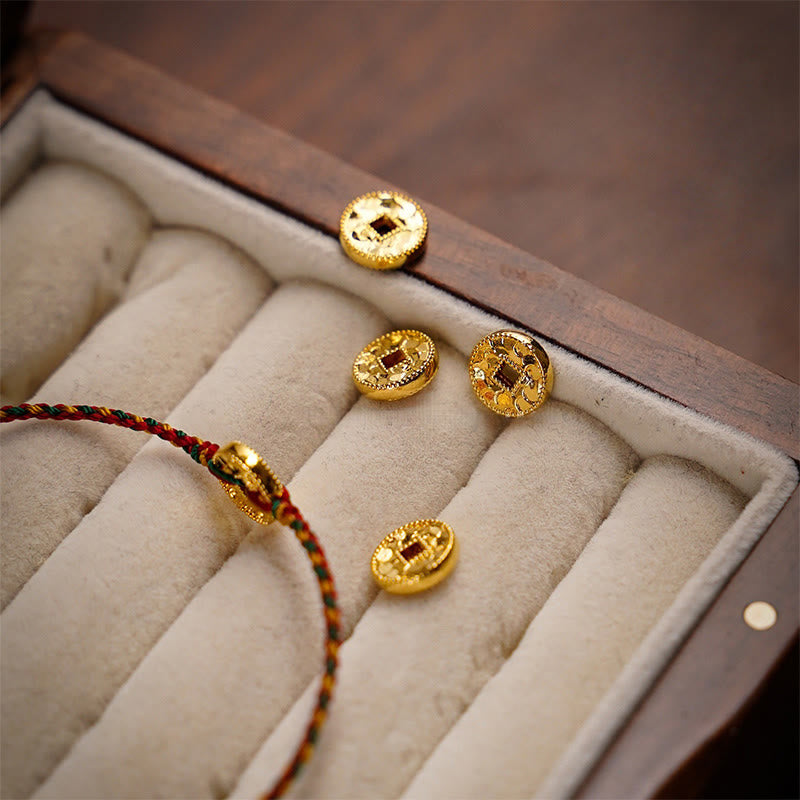 Buddha Stones Handmade Copper Coins Charm Connection Braided String Adjustable Bracelet Anklet - image 7